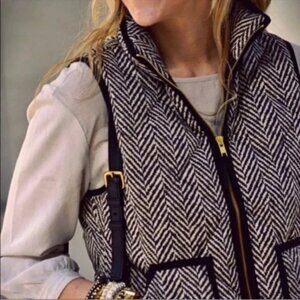 J. Crew Black and Cream Herringbone Print Vest Puffer Size XS